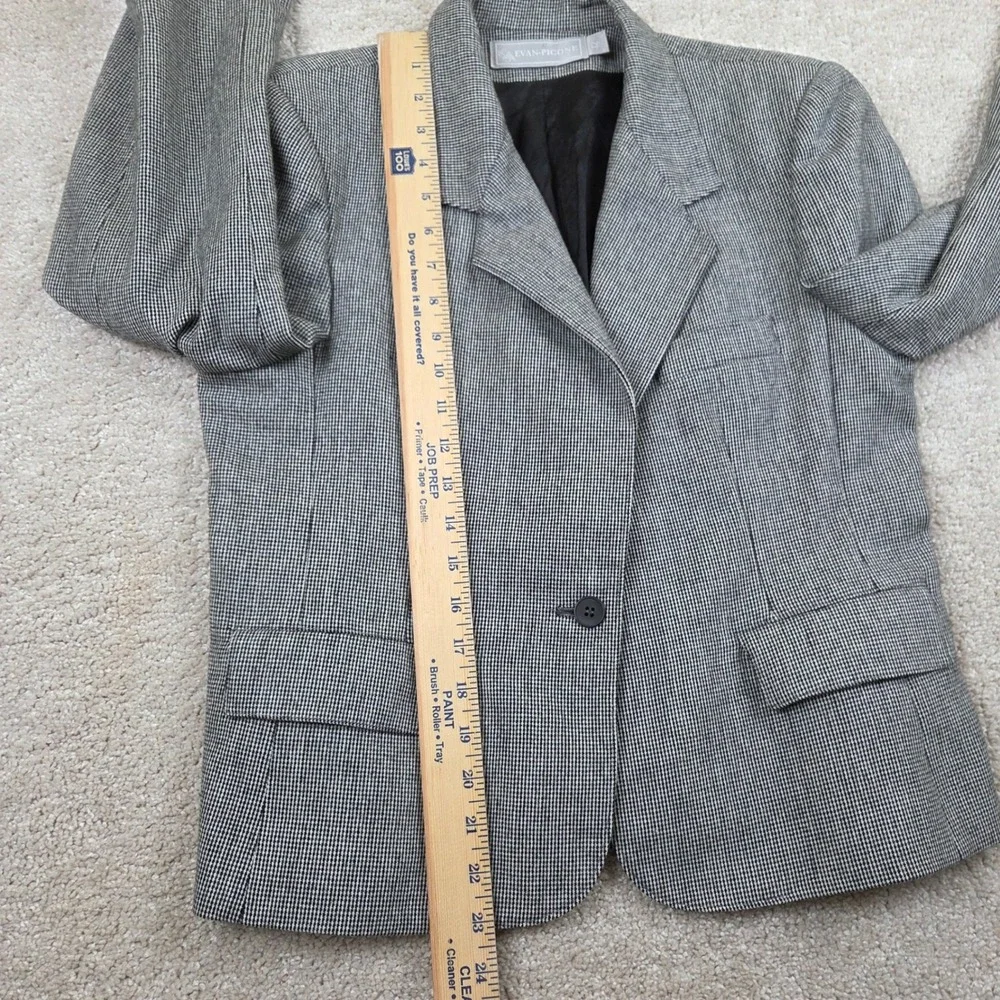 Evan-Picone Blazer Houndstooth Womens 12 Black White Vintage Jacket Made in USA
